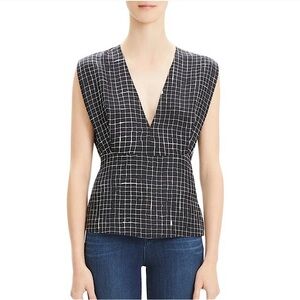 THEORY Kimono Silk Graphic Print Sleeveless Blouse in Black and White SZ S